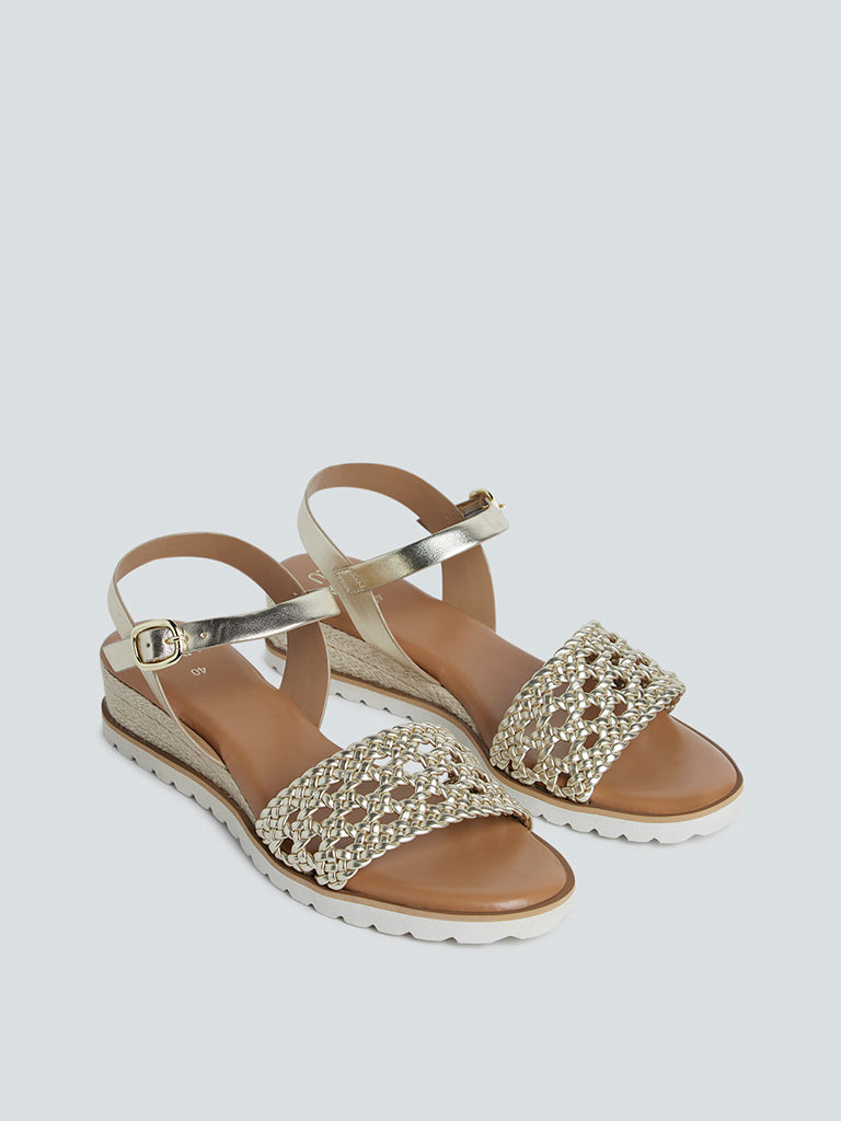 LUNA BLU Gold-Toned Wedge-Heel Sandals